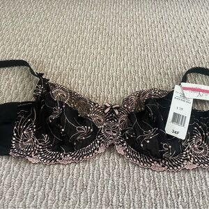 NWT bra and pantie set. Black and rose gold. 34F